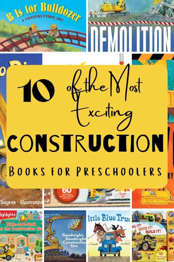 collage of construction books for preschoolers